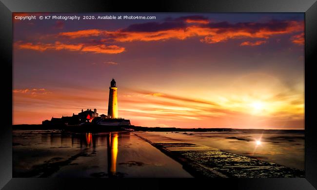St Mary's Lighthouse Dawn Framed Print by K7 Photography