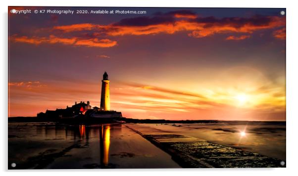 St Mary's Lighthouse Dawn Acrylic by K7 Photography