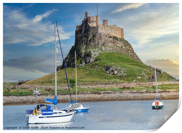 Lindisfarne Castle and Harbour Print by David Smith