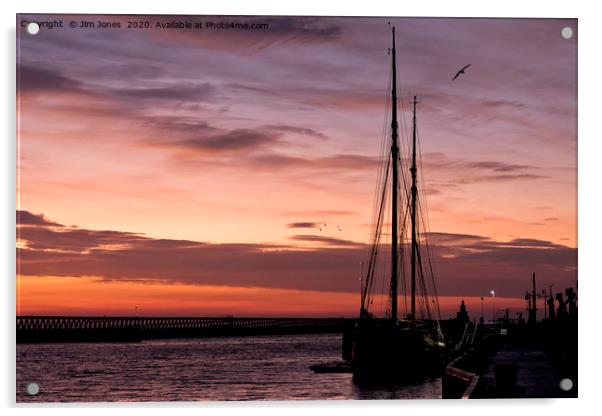 Sunrise over a Sailing Ship Acrylic by Jim Jones
