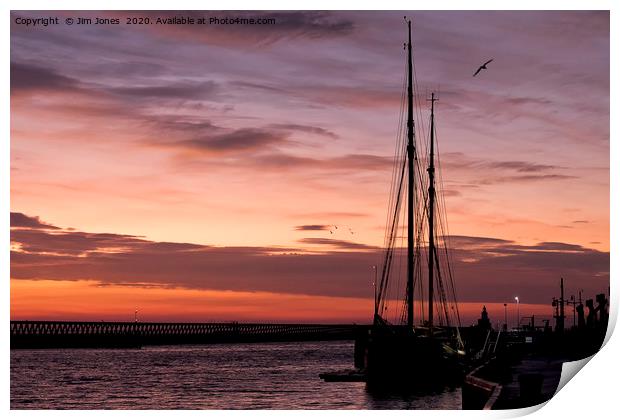 Sunrise over a Sailing Ship Print by Jim Jones