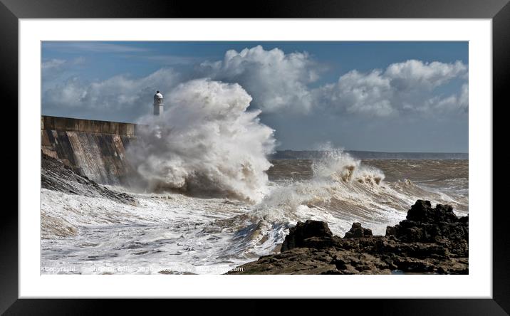 Porthcawl lighthouse in a storm Framed Mounted Print by Chris Drabble