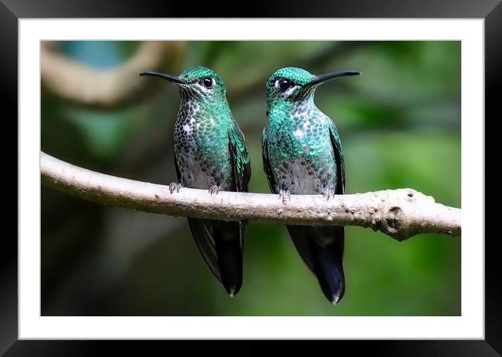 Vibrant Duo Costa Rican Hummingbirds Framed Mounted Print by Simon Marlow