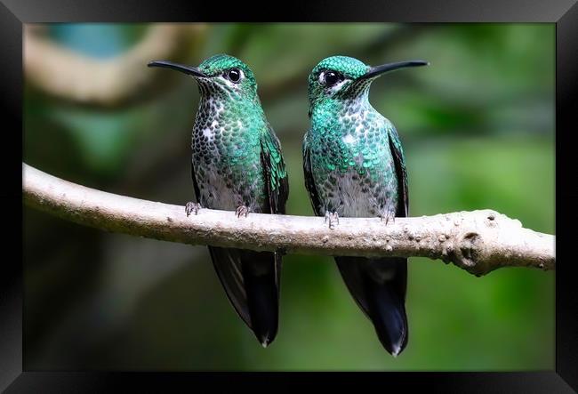 Vibrant Duo Costa Rican Hummingbirds Framed Print by Simon Marlow