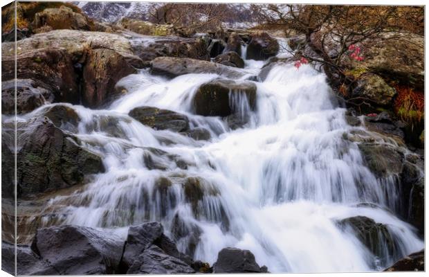 Majestic waterfall in Snowdonia Canvas Print by Simon Marlow
