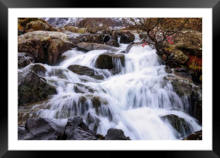 Majestic waterfall in Snowdonia Framed Mounted Print by Simon Marlow