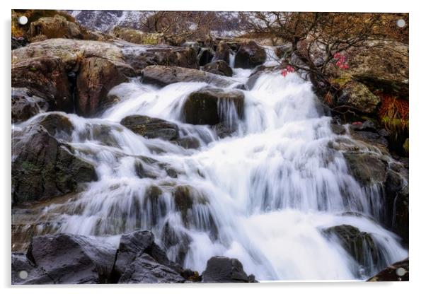 Majestic waterfall in Snowdonia Acrylic by Simon Marlow