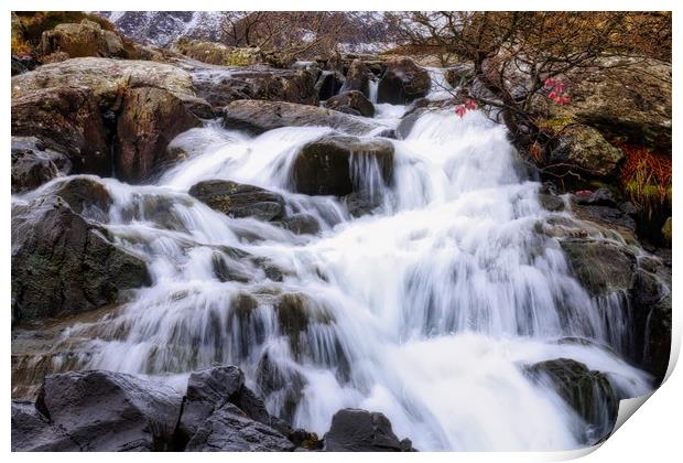 Majestic waterfall in Snowdonia Print by Simon Marlow
