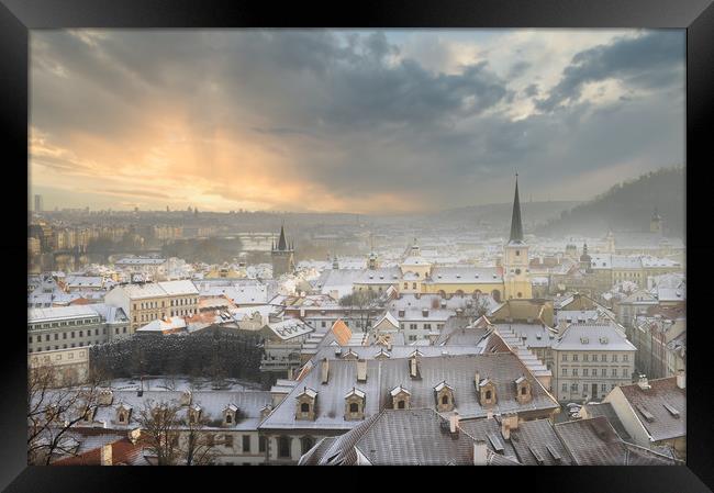 Snowy Roofs on Prague  Framed Print by federico stevanin