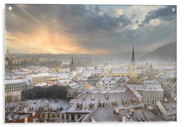 Snowy Roofs on Prague  Acrylic by federico stevanin