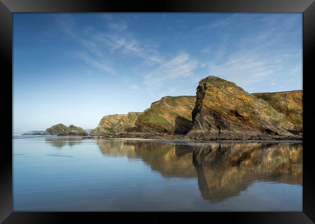 Reflections, Whipsiderry Beach, Cornwall Framed Print by Mick Blakey