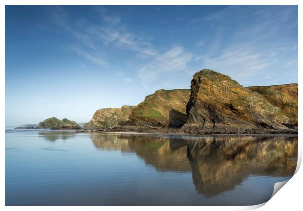 Reflections, Whipsiderry Beach, Cornwall Print by Mick Blakey