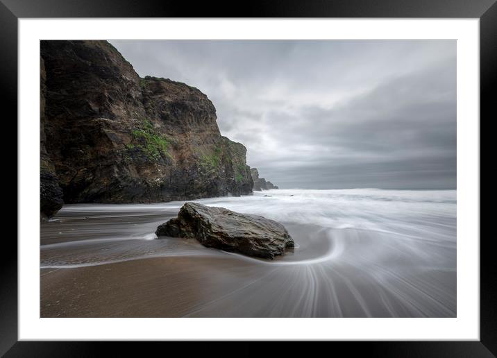 Tide around rock, Whipsiderry Beach Framed Mounted Print by Mick Blakey