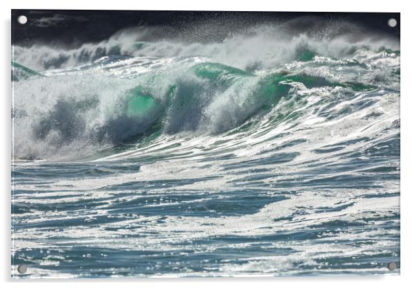 Fistral Beach Waves, Cornwall Acrylic by Mick Blakey