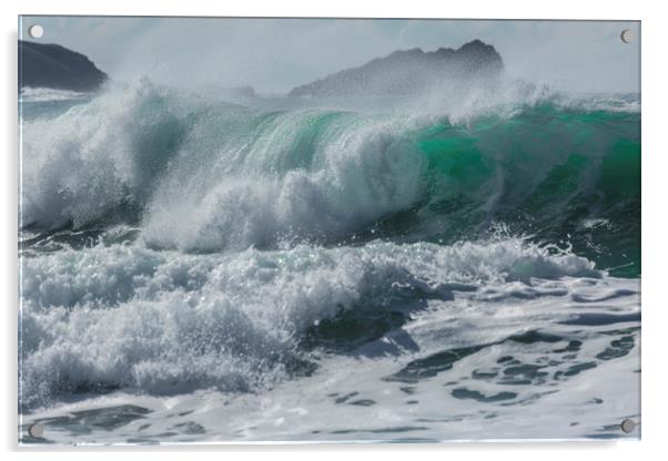Crashing Surf, Fistral Beach, Cornwall Acrylic by Mick Blakey