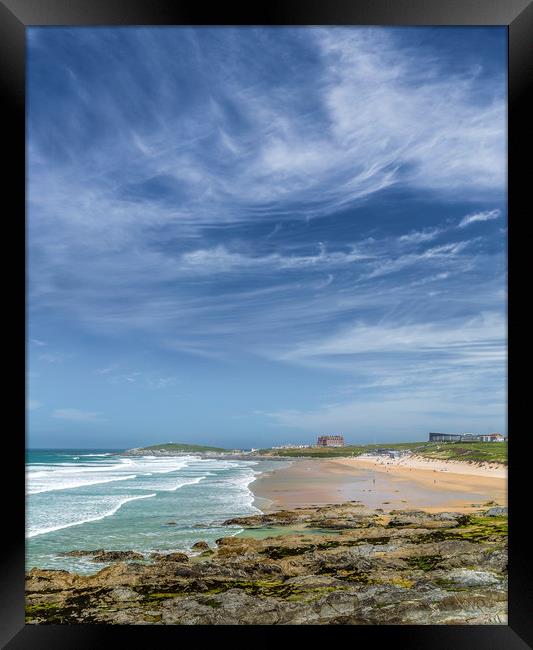 Blue Skies, Fistral Beach, Cornwall Framed Print by Mick Blakey