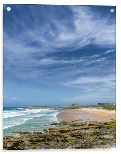 Blue Skies, Fistral Beach, Cornwall Acrylic by Mick Blakey