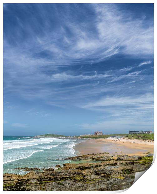 Blue Skies, Fistral Beach, Cornwall Print by Mick Blakey