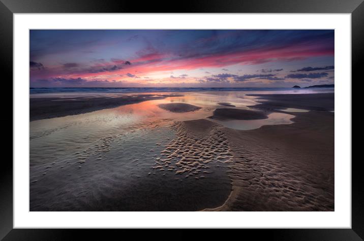 Sunset, Perran Sands, Cornwall Framed Mounted Print by Mick Blakey