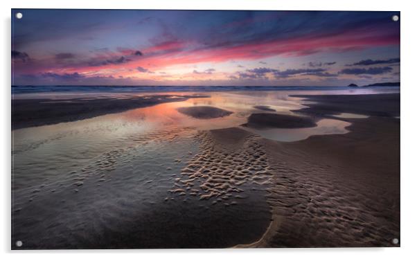 Sunset, Perran Sands, Cornwall Acrylic by Mick Blakey