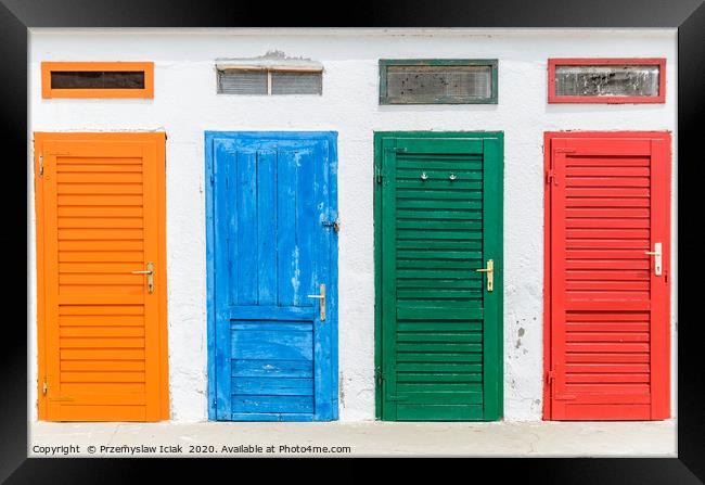 Colourful doors painted in orange, blue, green and Framed Print by Przemek Iciak