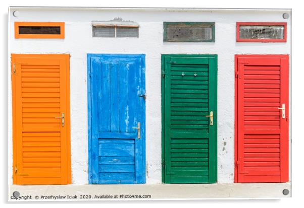 Colourful doors painted in orange, blue, green and Acrylic by Przemek Iciak
