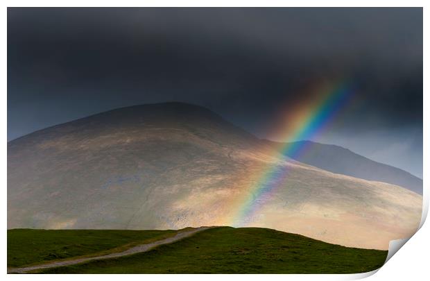 Blencathra rainbow, Lake District. Print by John Finney
