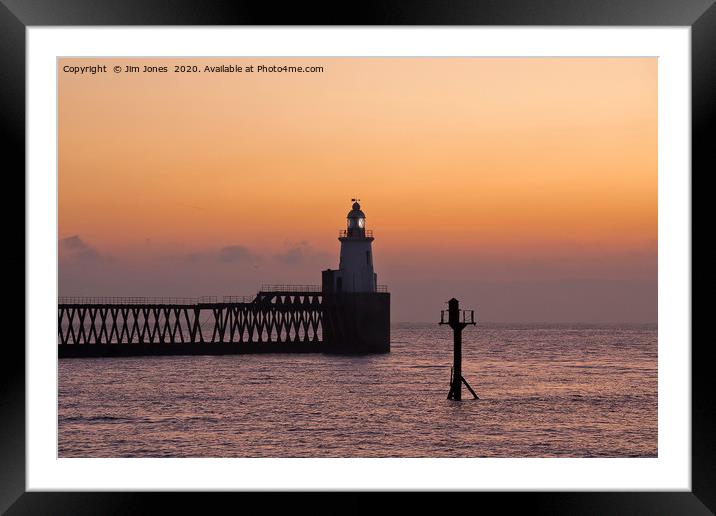 First Dawn of 2020 at the end of the Pier Framed Mounted Print by Jim Jones