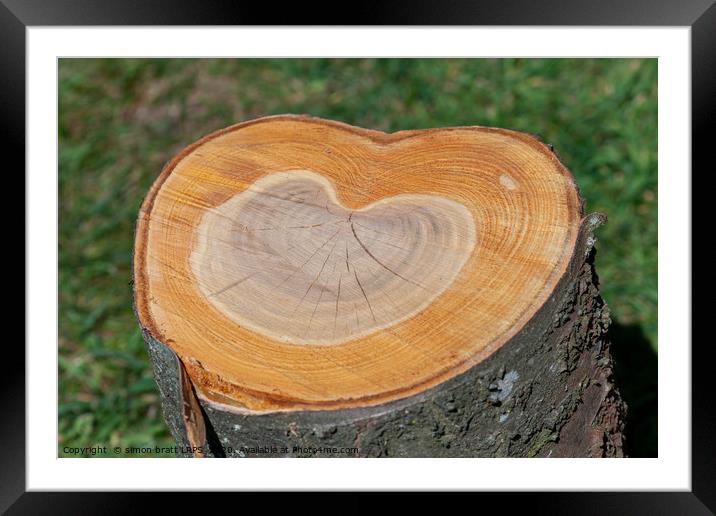 Tree trunk with love heart growth rings Framed Mounted Print by Simon Bratt LRPS