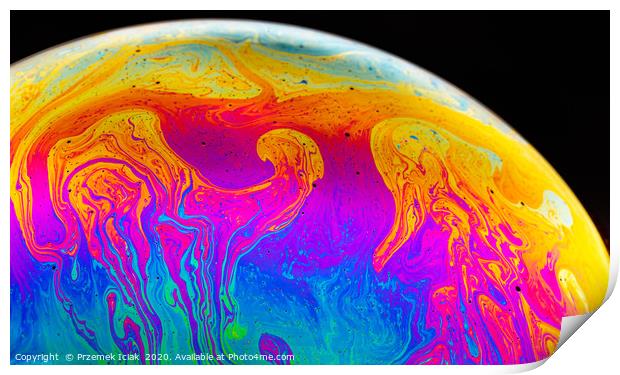 Rainbow soap bubble on a dark background Print by Przemek Iciak