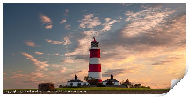 Evening light over Happisburgh Lighthouse Norfolk Print by David Powley