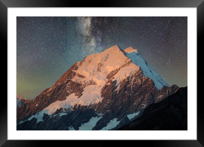 Aoraki Mount Kook and Milky Way Framed Mounted Print by federico stevanin