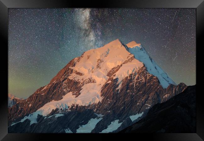 Aoraki Mount Kook and Milky Way Framed Print by federico stevanin