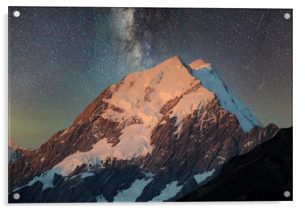 Aoraki Mount Kook and Milky Way Acrylic by federico stevanin