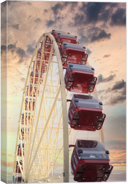 Red panoramic wheel on sunset background Canvas Print by federico stevanin