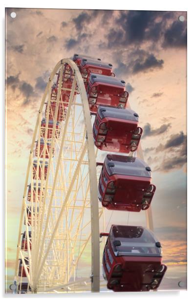 Red panoramic wheel on sunset background Acrylic by federico stevanin