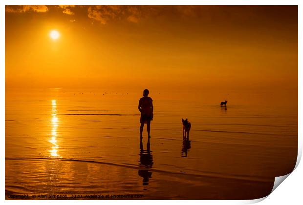 Beach Sunset with the Dogs Print by Alan Simpson