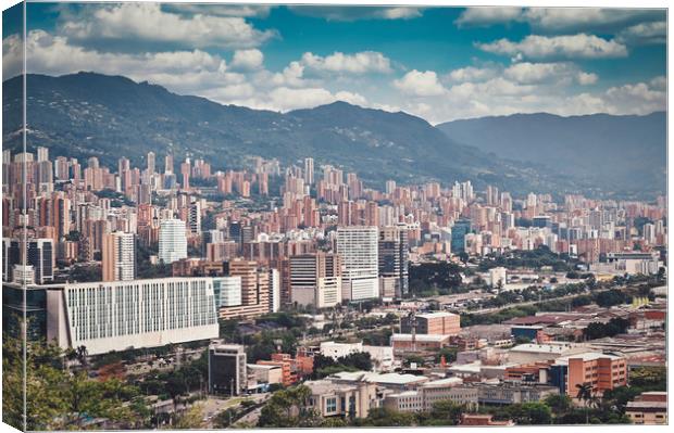 buildings and the mountains in Medellin, Colombia Canvas Print by federico stevanin
