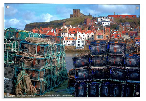 Whitby Harbour and Lobster Baskets Acrylic by Alison Chambers
