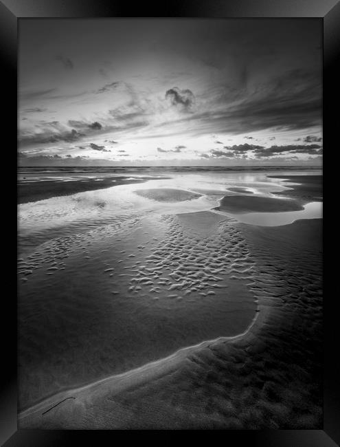 Tidal Retreat, Perran Sands, North  Cornwall Framed Print by Mick Blakey