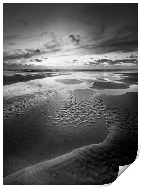Tidal Retreat, Perran Sands, North  Cornwall Print by Mick Blakey