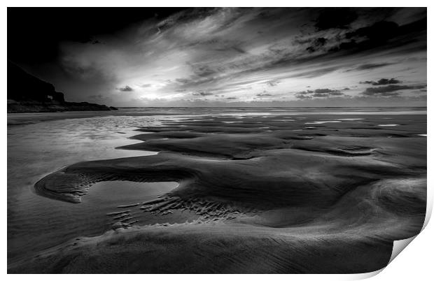 Curves in Sand, Perran Sands, Cornwall Print by Mick Blakey