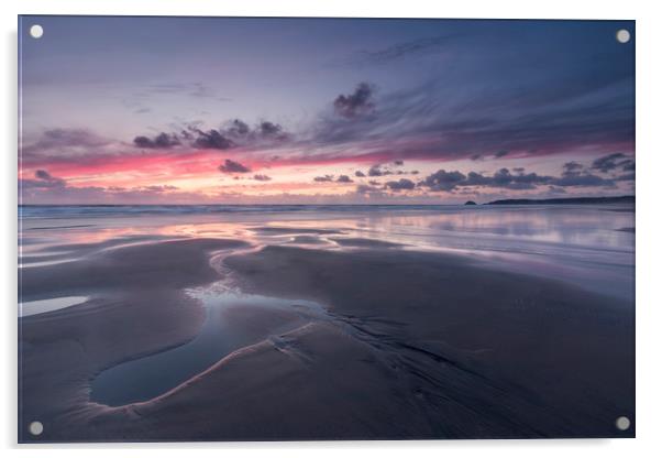 Sunset at Low Tide, Perran Sands Acrylic by Mick Blakey