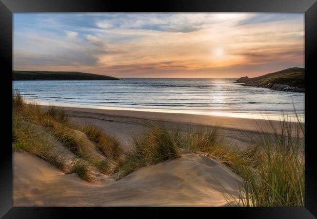 Sunlight over Dunes, Crantock Beach Framed Print by Mick Blakey