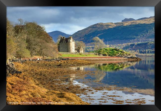 Dunderave Castle shoreline Framed Print by Andrew Ray