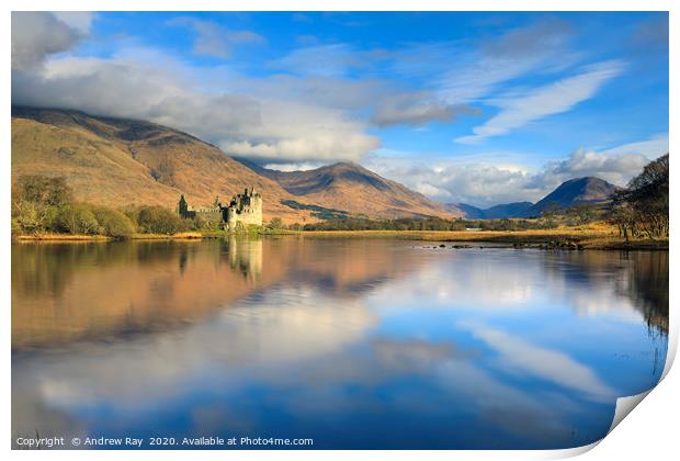 Clouds reflections (Kilchurn Castle) Print by Andrew Ray