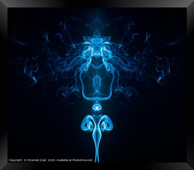 Blue abstract smoke symmetry  Framed Print by Przemek Iciak