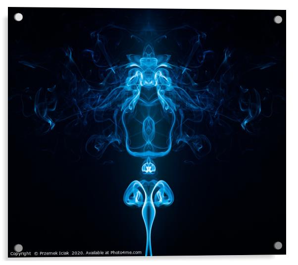 Blue abstract smoke symmetry  Acrylic by Przemek Iciak
