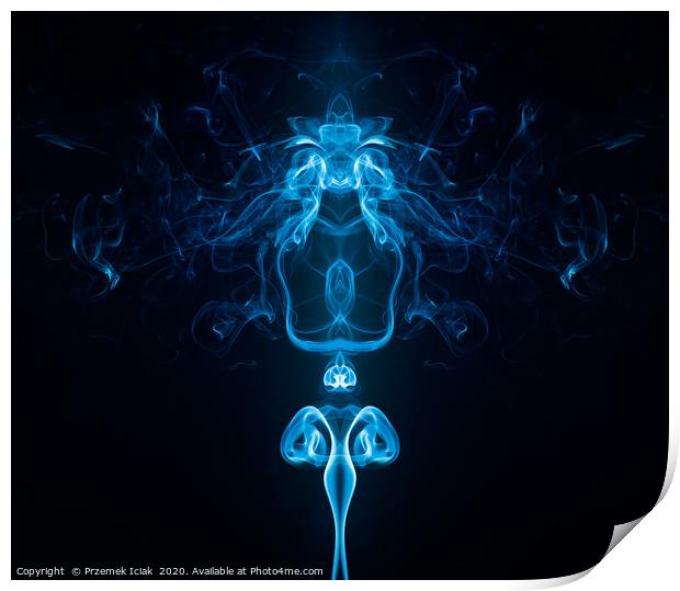 Blue abstract smoke symmetry  Print by Przemek Iciak