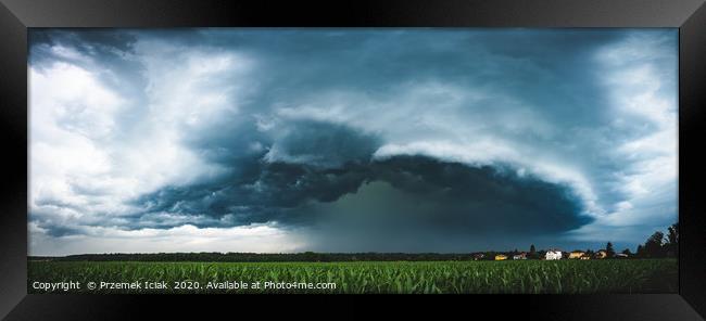 Panoramic view of dark thunderstorm clouds approac Framed Print by Przemek Iciak
